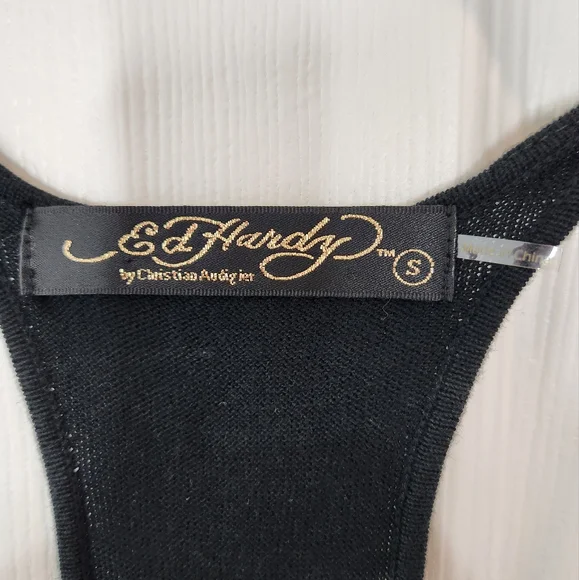 Ed Hardy x Christian Audigier Knit Mini Dress Tiger Head Animal Small Rhinestone - Picture 4 of 8